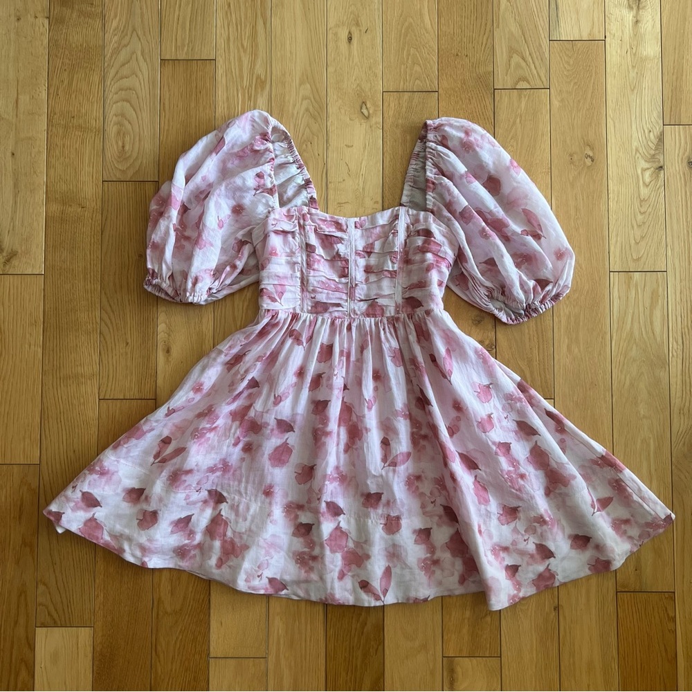 Bardot Kehlani Floral Puff Sleeve Mini Dress Coquette Romantic Pink Size S/4 - Picture 3 of 12